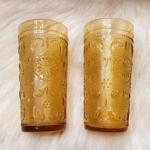 ~{Vintage}~ Set of 2 amber colored boho sunburst glasses